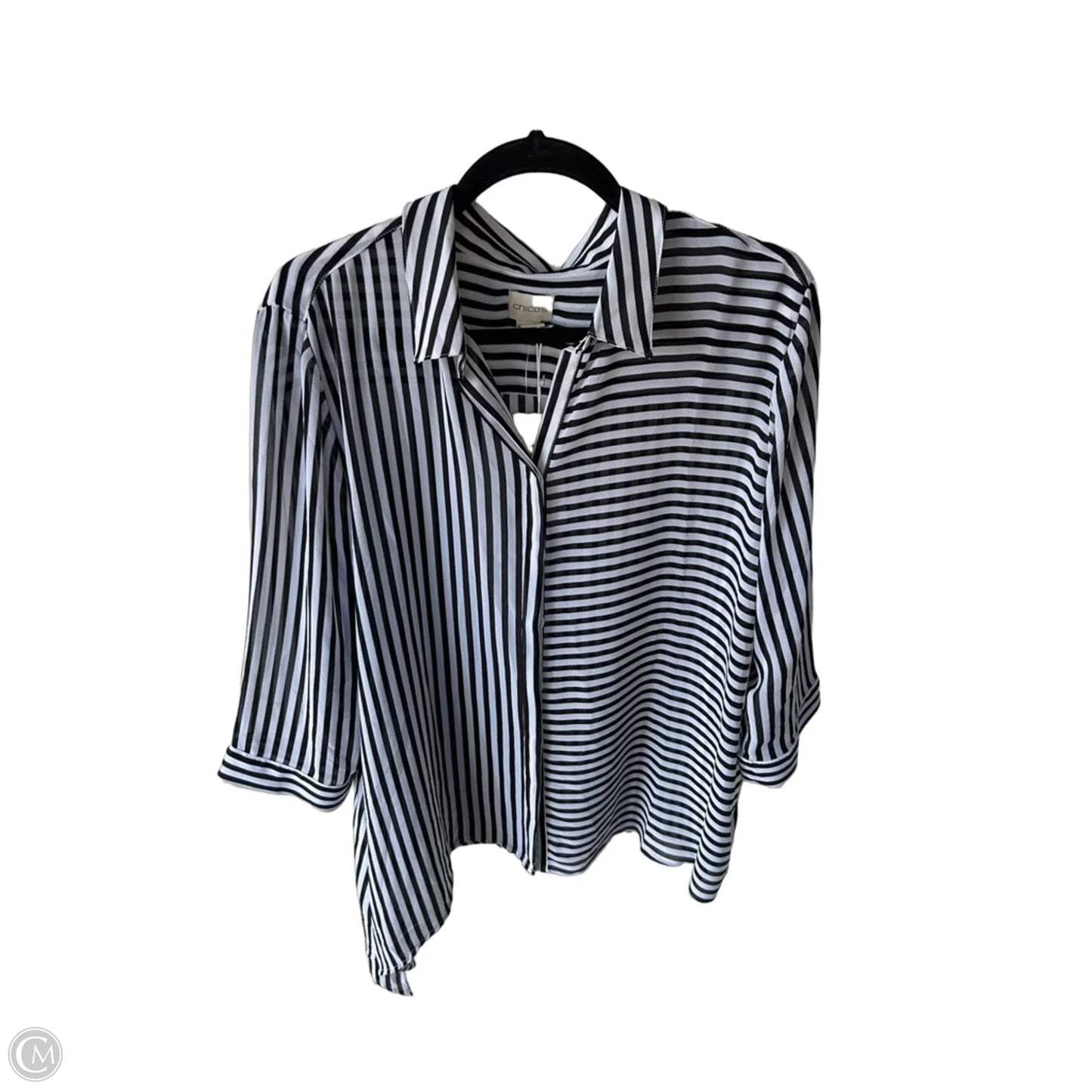 Top 3/4 Sleeve By Chicos In Black & White, Size: Xl