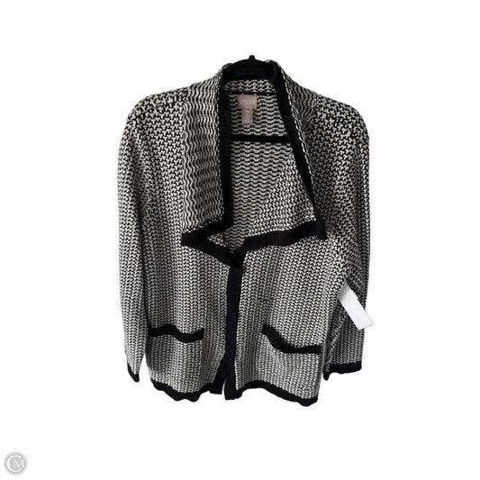Sweater Cardigan By Chicos In Black & White, Size: L