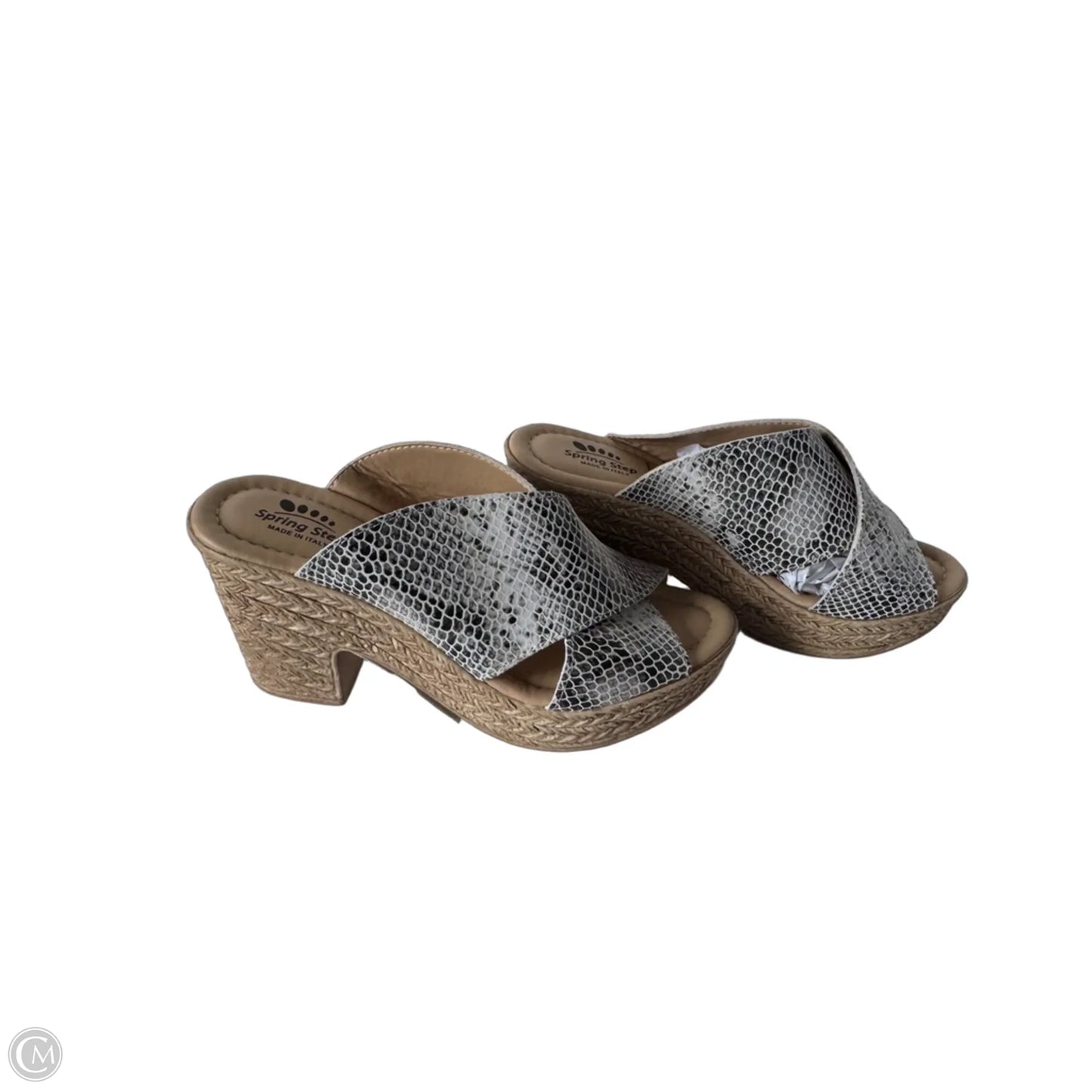 Sandals Heels Block By Spring Step In Snakeskin Print, Size: 5.5