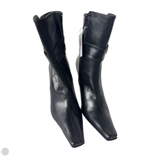 Boots Mid-calf Heels By Clothes Mentor In Black & Gold, Size: 6.5