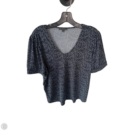 Blouse Short Sleeve By Adrianna Papell In Blue & White, Size: L