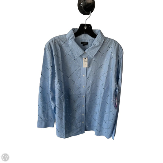 Blouse Long Sleeve By Talbots In Blue & White, Size: Xl