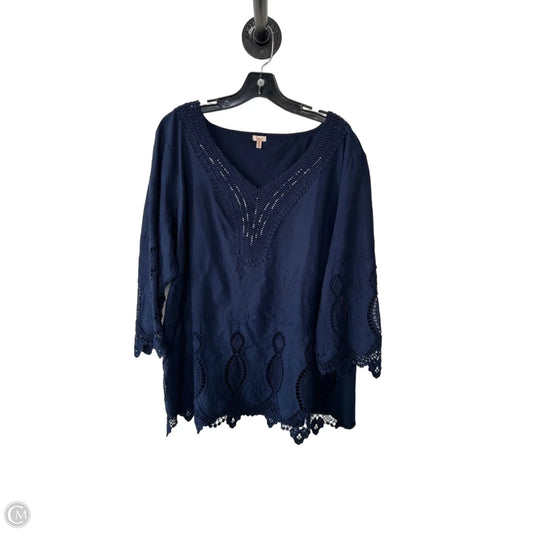 Blouse 3/4 Sleeve By Reba In Blue, Size: 2x