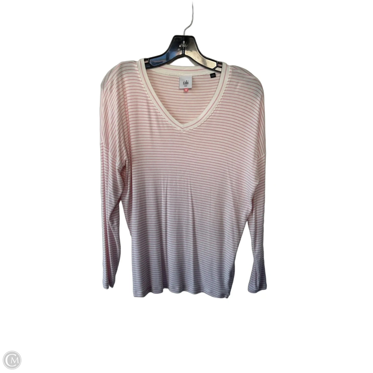 Top Long Sleeve Basic By Cabi In Pink & White, Size: Xxs