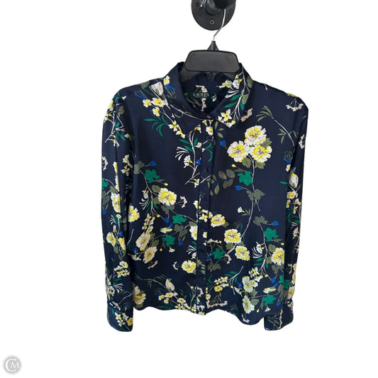 Blouse Long Sleeve By Lauren By Ralph Lauren In Blue & Yellow, Size: Xl