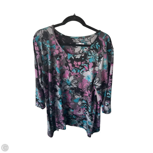 Tunic Long Sleeve By D&co. In Grey & Pink, Size: Xl