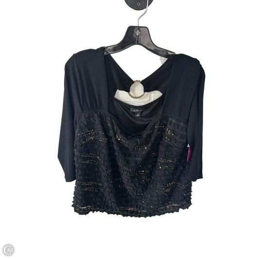 Blouse 3/4 Sleeve By Agb In Black & Gold, Size: 2x