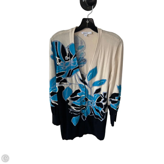 Sweater Cardigan By Chicos In Blue & Cream, Size: L