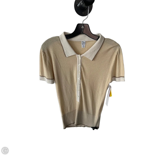 Sweater Short Sleeve By Saks Fifth Avenue In Cream & Tan, Size: M