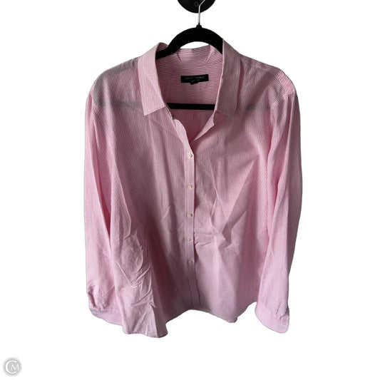 Blouse Long Sleeve By Banana Republic In Pink & White, Size: Xl