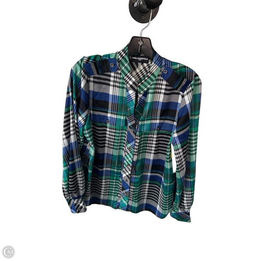 Blouse Designer By Karl Lagerfeld In Blue & Green, Size: S