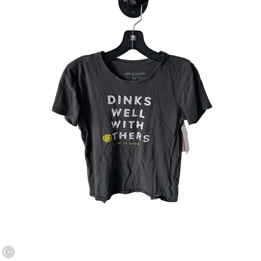 Athletic Top Short Sleeve By Life Is Good In Grey & White, Size: M