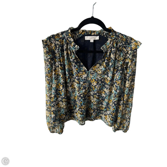 Blouse Short Sleeve By Loft In Blue & Yellow, Size: S
