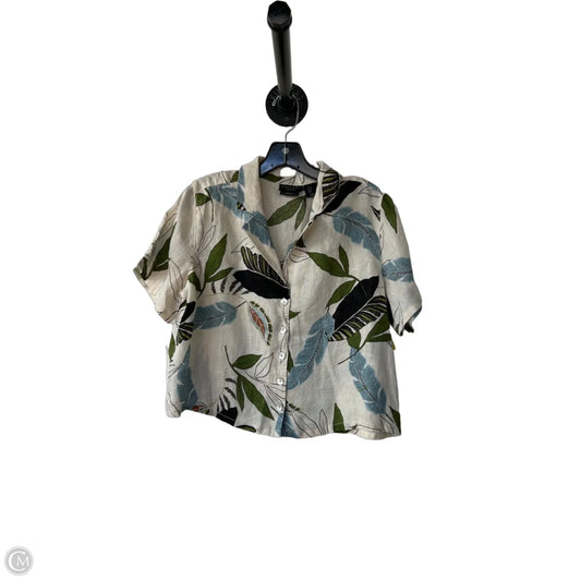 Blouse Short Sleeve By Tahari In Cream & Green, Size: M