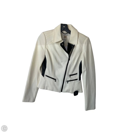 Jacket Moto By Cache In Black & Cream, Size: Xs