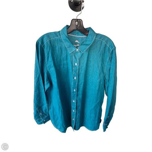 Blouse Long Sleeve By Tommy Bahama In Blue & White, Size: L
