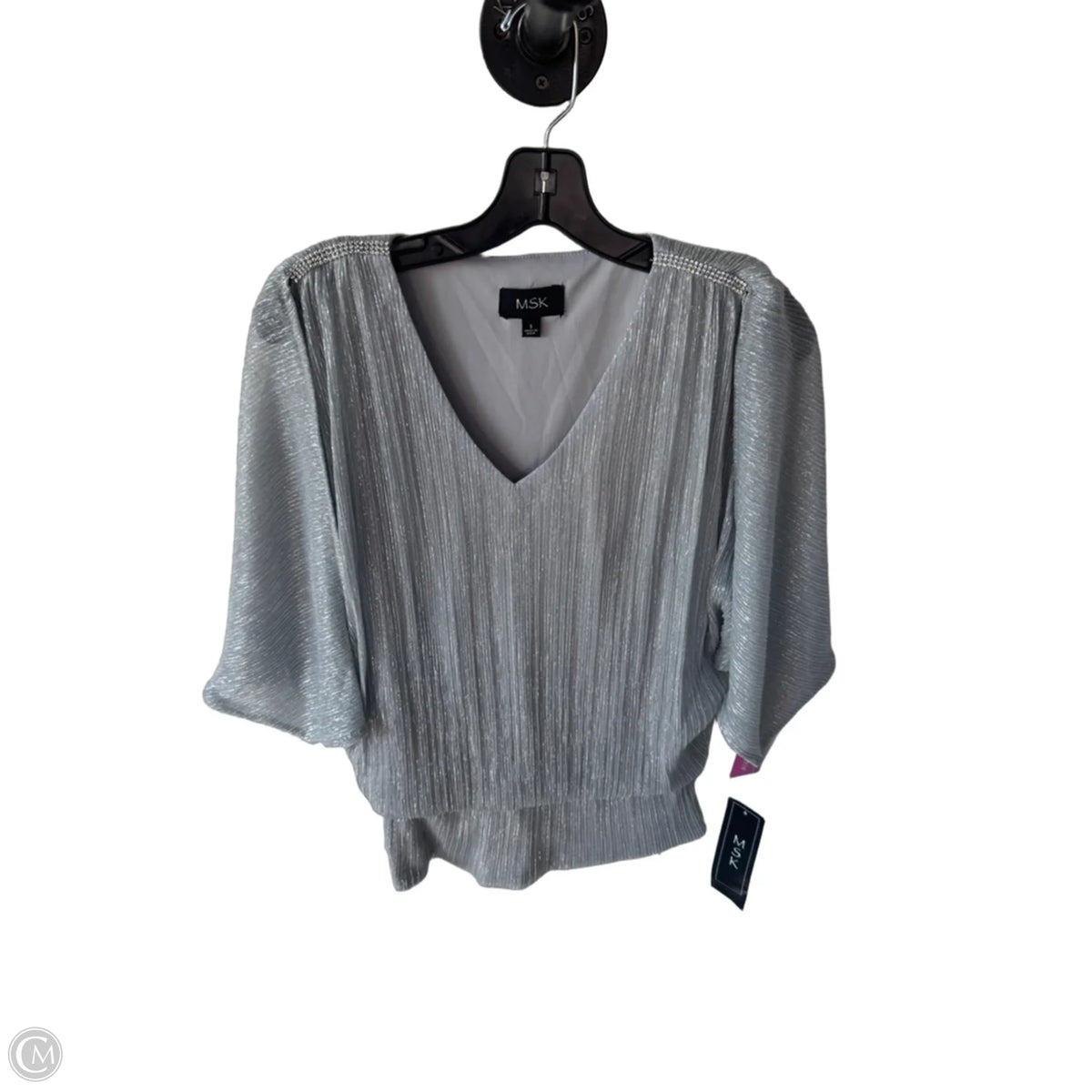 Blouse Short Sleeve By Msk In Silver, Size: S