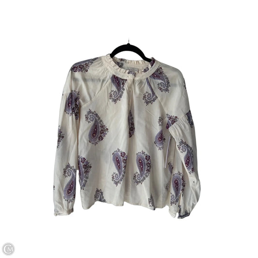 Blouse Long Sleeve By Loft In Cream & Purple, Size: Xxsp