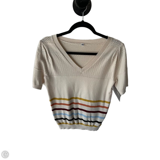 Sweater Short Sleeve By Cme In Cream & Orange, Size: S