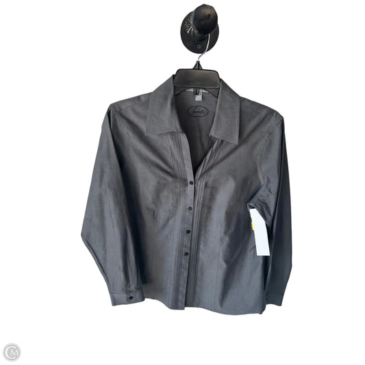 Blouse Long Sleeve By Foxcroft In Grey, Size: Mp