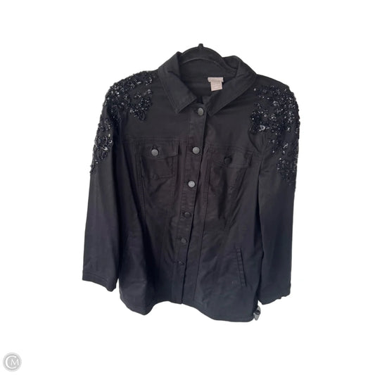 Jacket Denim By Chicos In Black Denim, Size: M