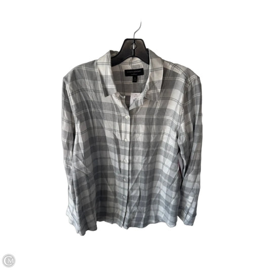 Top Long Sleeve By Banana Republic In Grey & White, Size: M