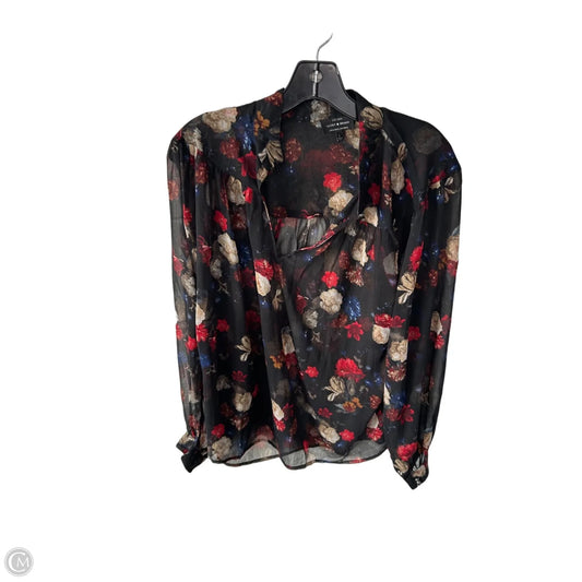 Blouse Long Sleeve By Lucky Brand In Black & Tan, Size: L