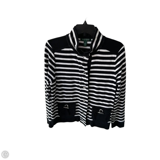 Sweater Cardigan By Lauren By Ralph Lauren In Black & White, Size: L