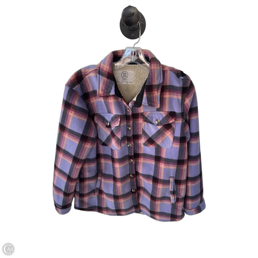 Jacket Shirt By Sage In Purple & Tan, Size: L