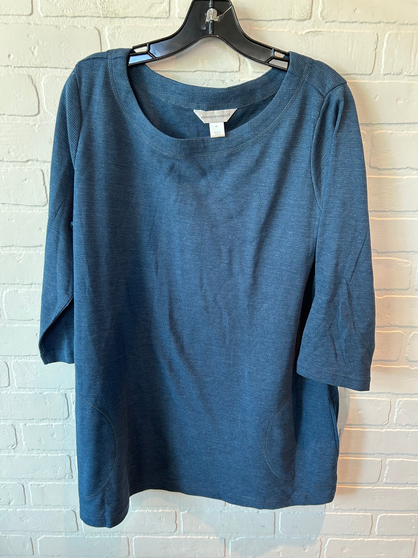 Top 3/4 Sleeve Basic By Christopher And Banks In Blue, Size: Xl