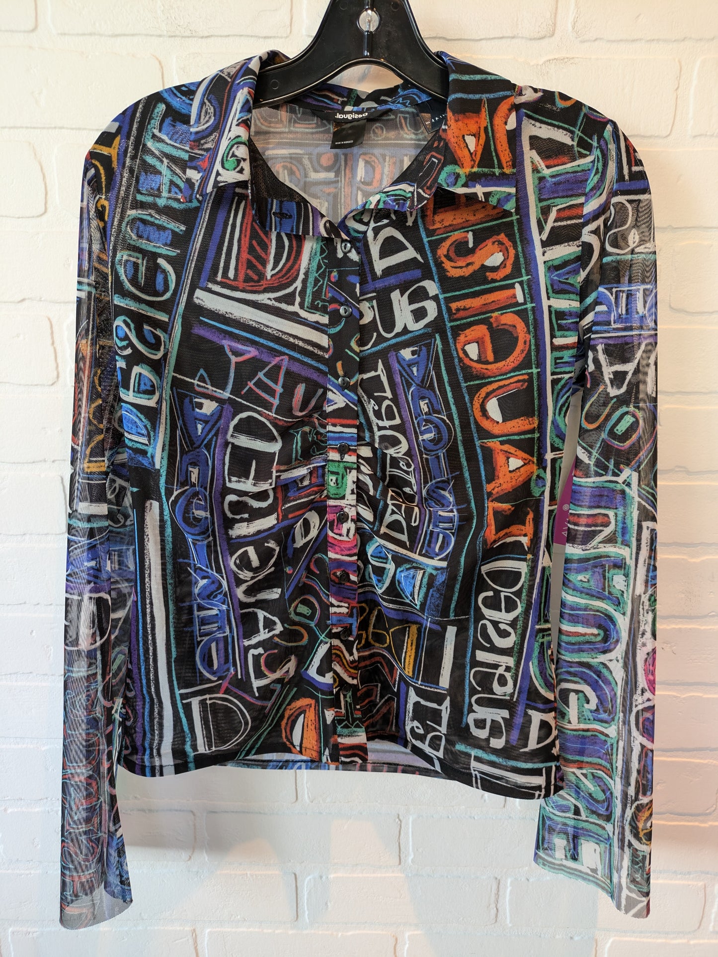 Top Long Sleeve By Desigual In Black & Blue, Size: L