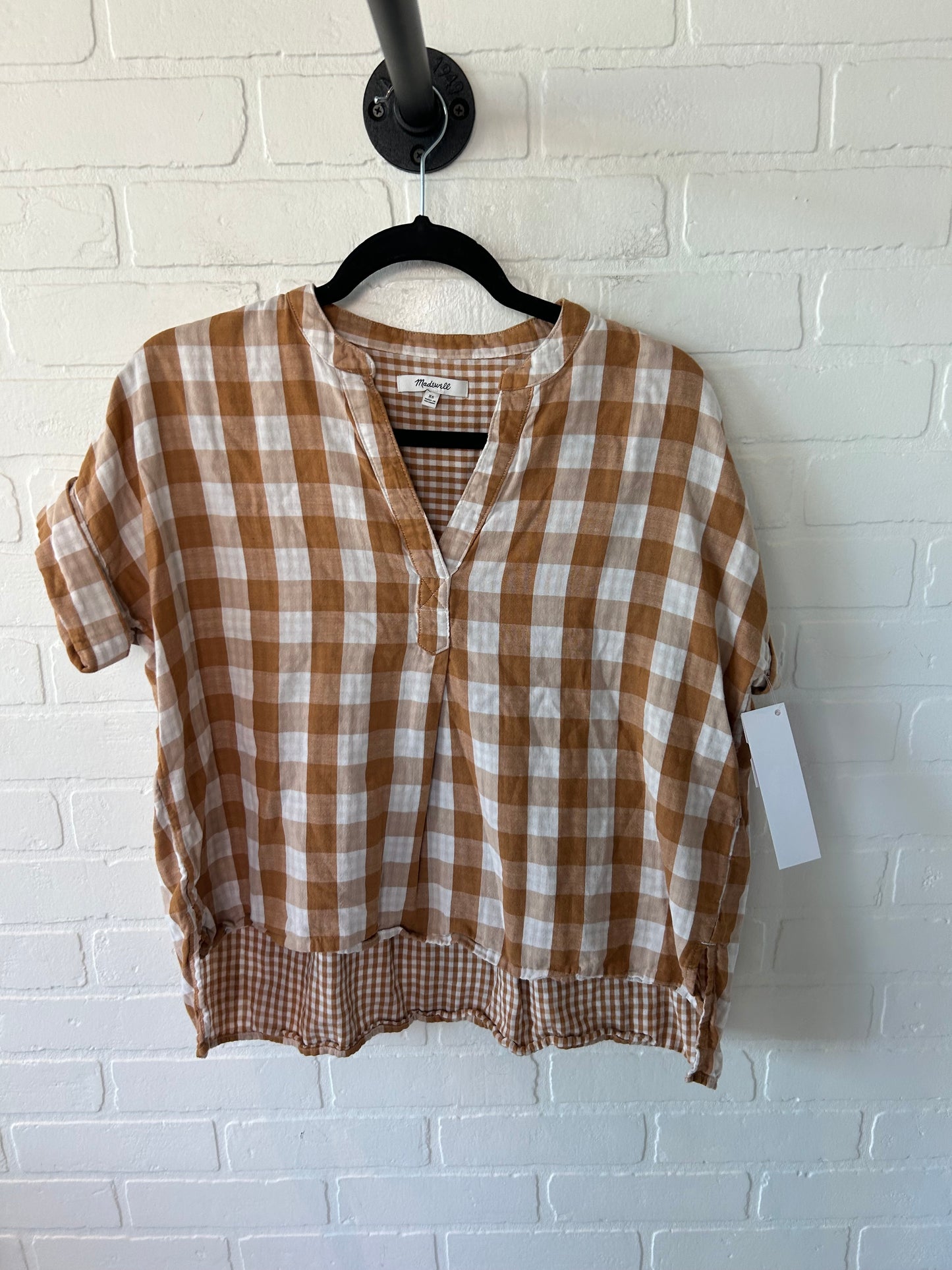 Top Short Sleeve By Madewell In Brown & White, Size: Xs