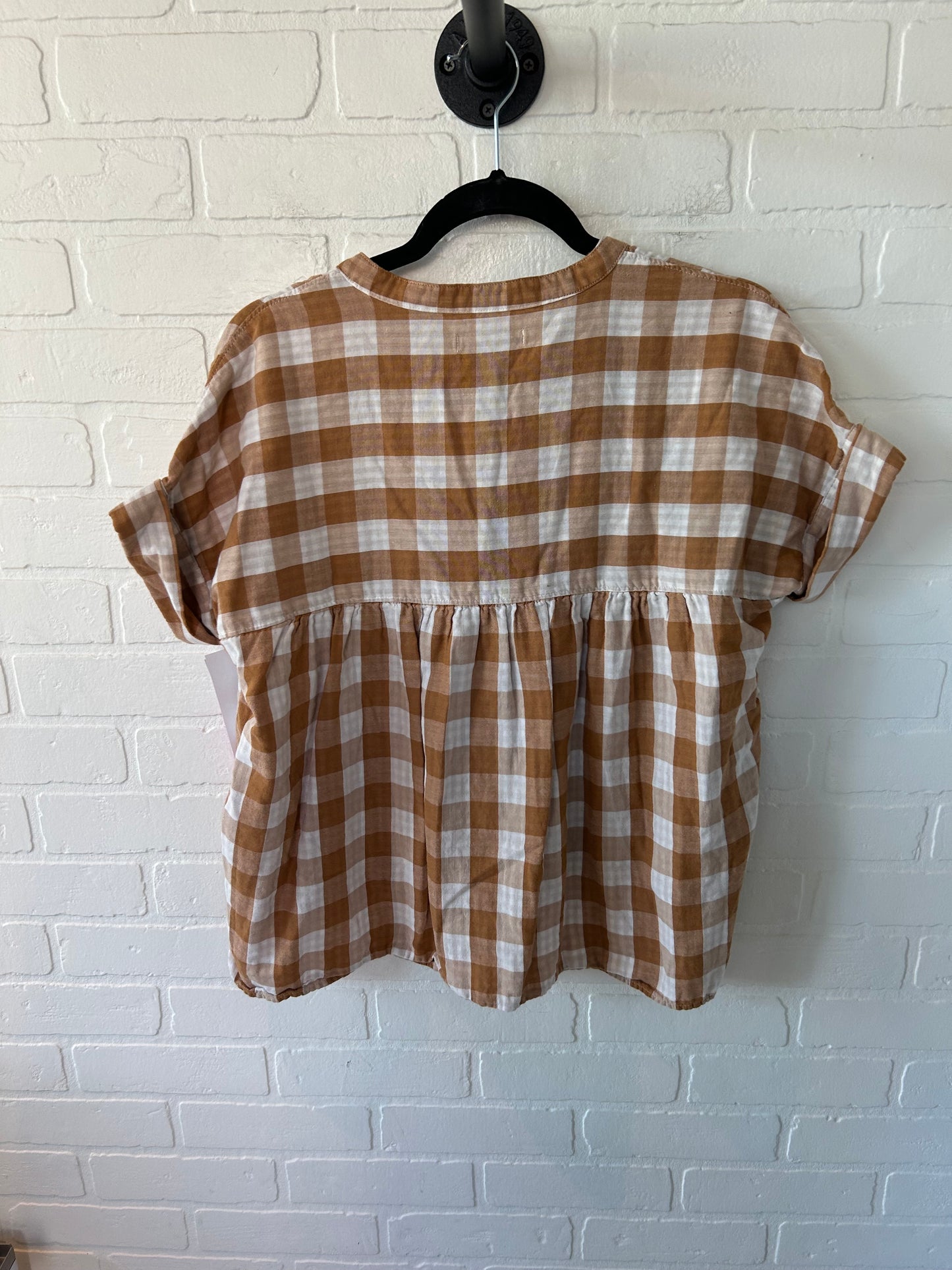 Top Short Sleeve By Madewell In Brown & White, Size: Xs