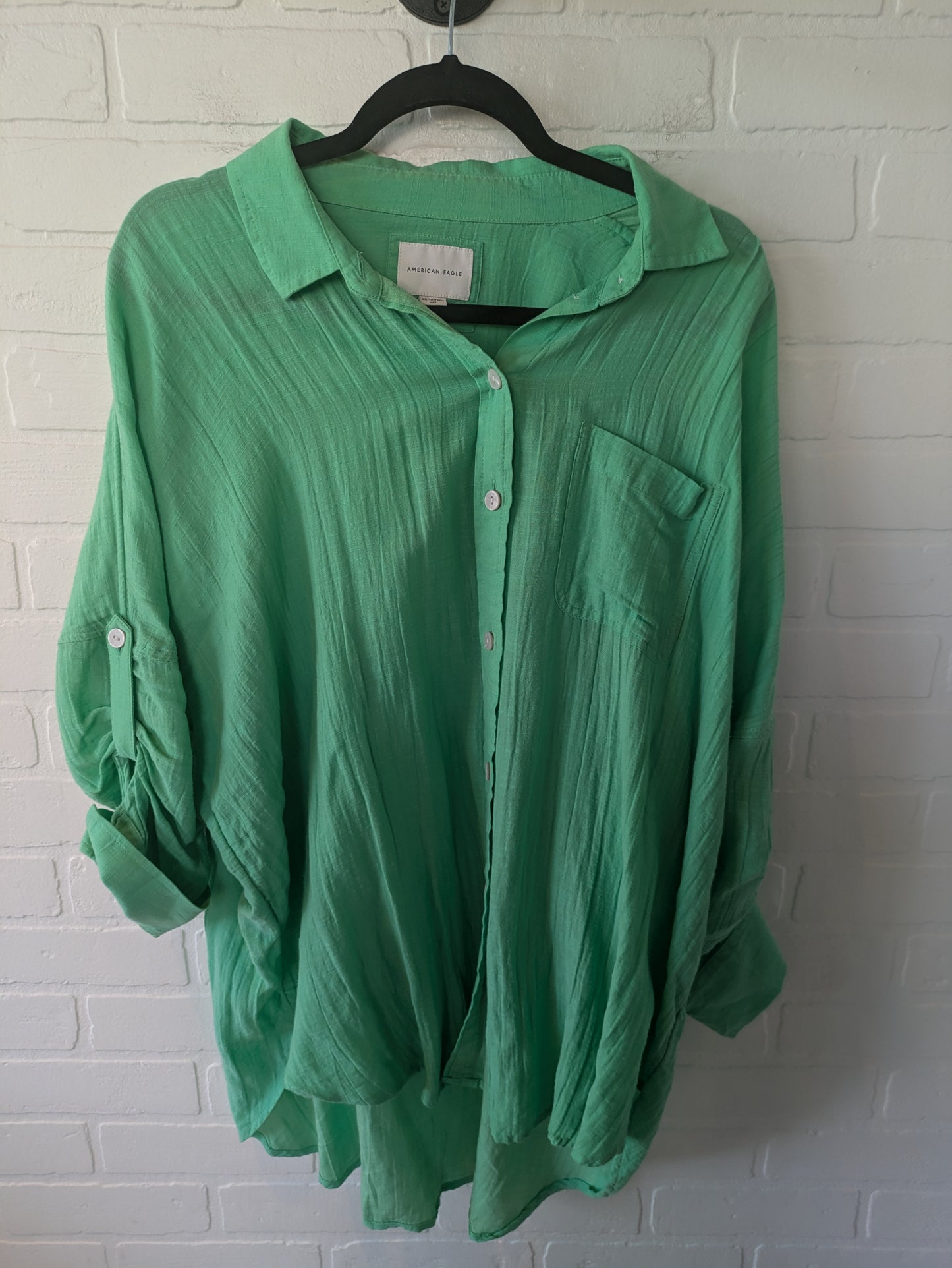 Top Long Sleeve By American Eagle In Green, Size: Xs