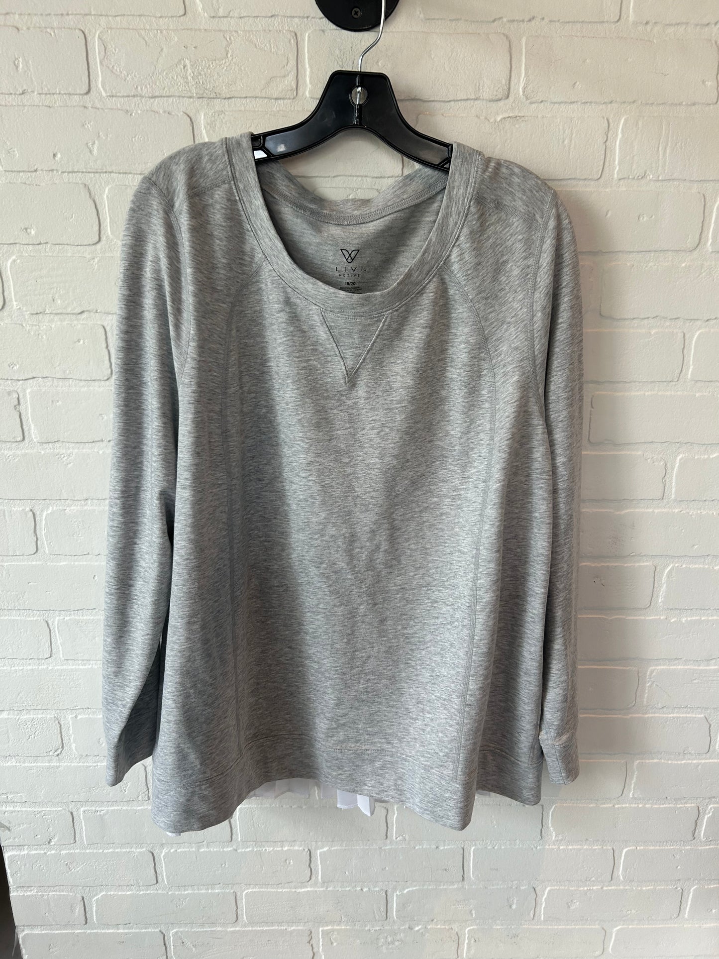 Top Long Sleeve By Livi Active In Grey & White, Size: 1x