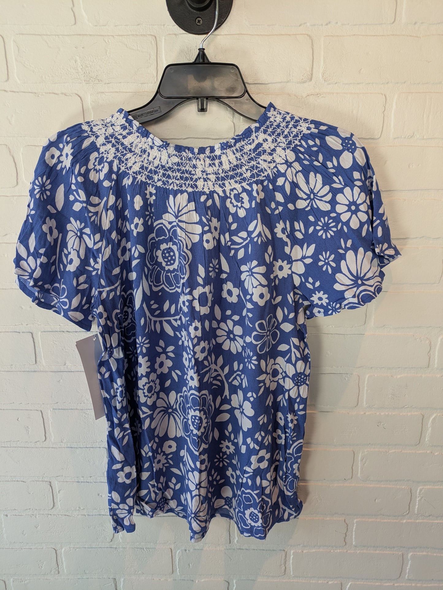 Top Short Sleeve By Talbots In Blue & White, Size: M