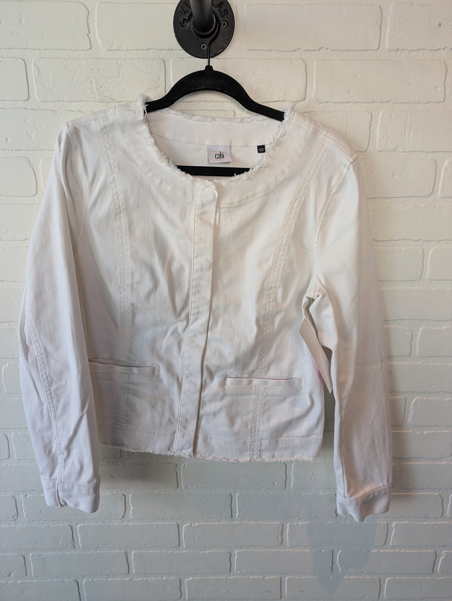 Jacket Denim By Cabi In White Denim, Size: M