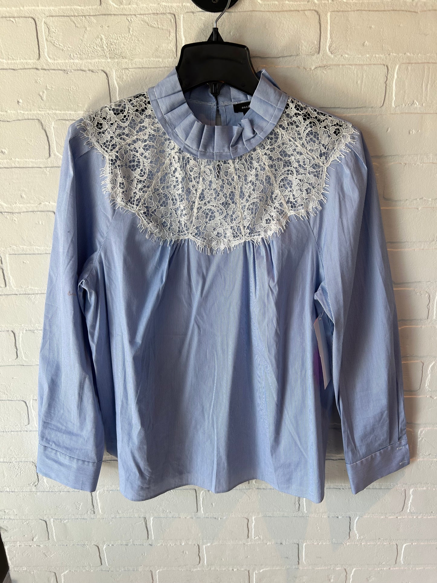 Top Long Sleeve By Halogen In Blue & White, Size: L