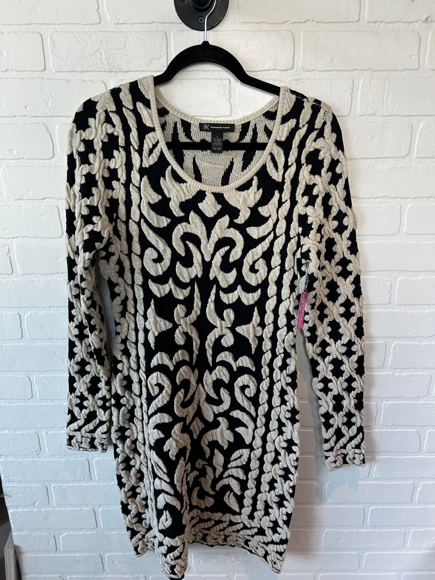 Dress Sweater By Inc In Black & Cream, Size: L