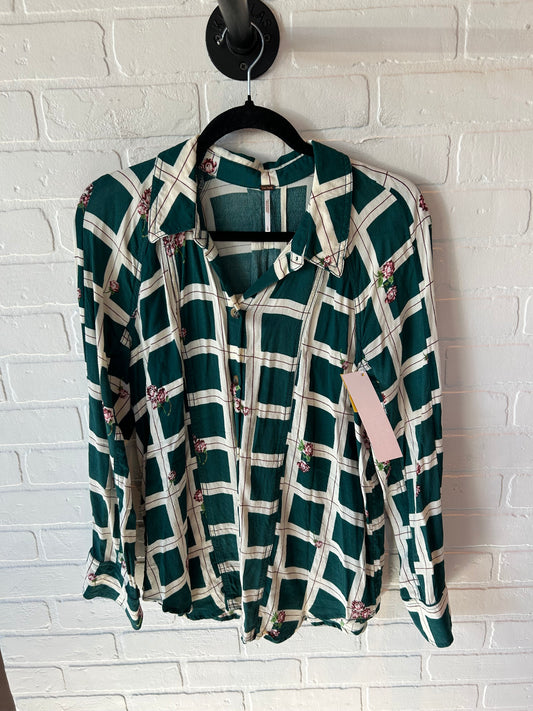 Top Long Sleeve By Free People In Green & White, Size: L