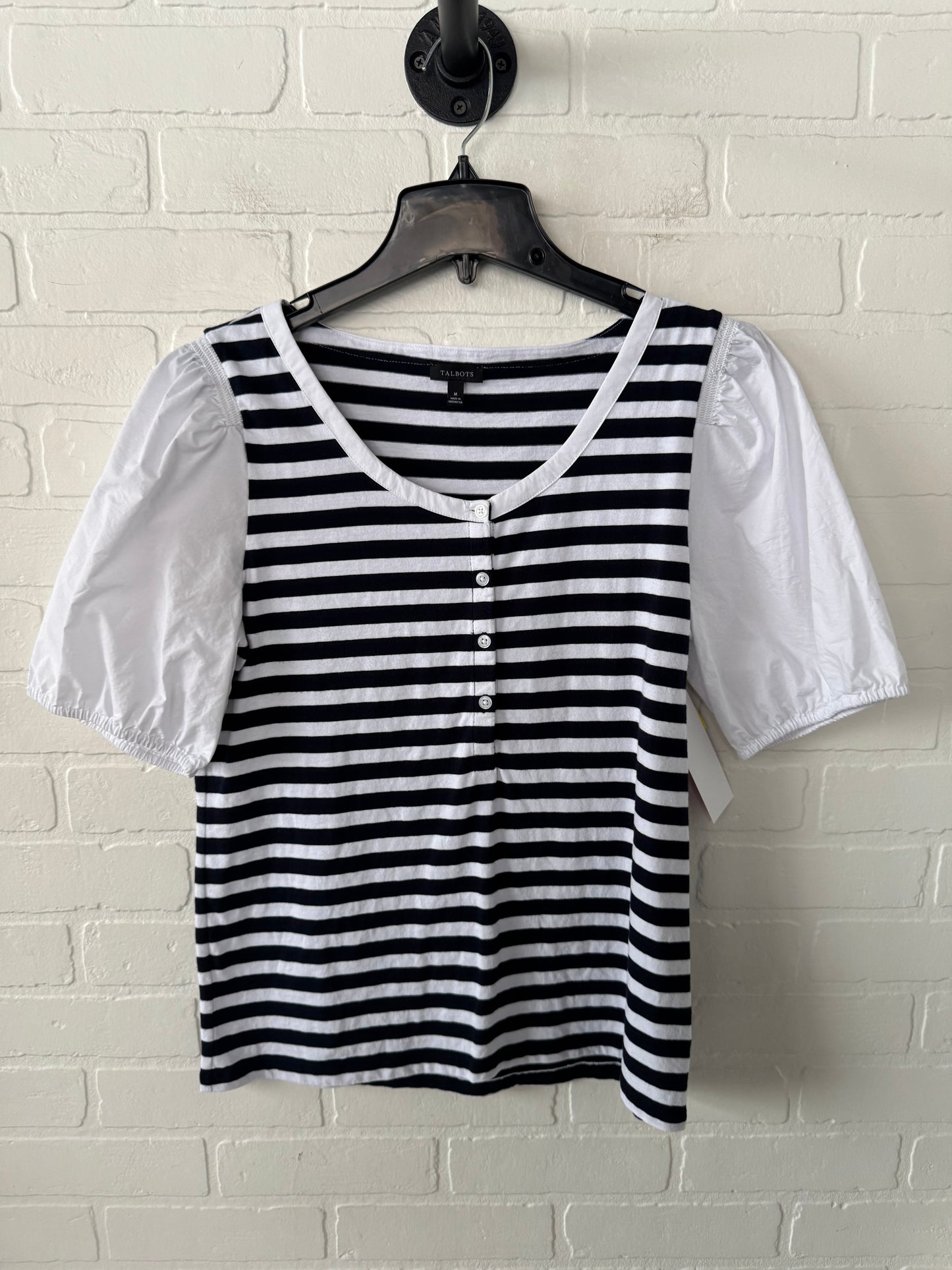 Top Short Sleeve By Talbots In Blue & White, Size: M