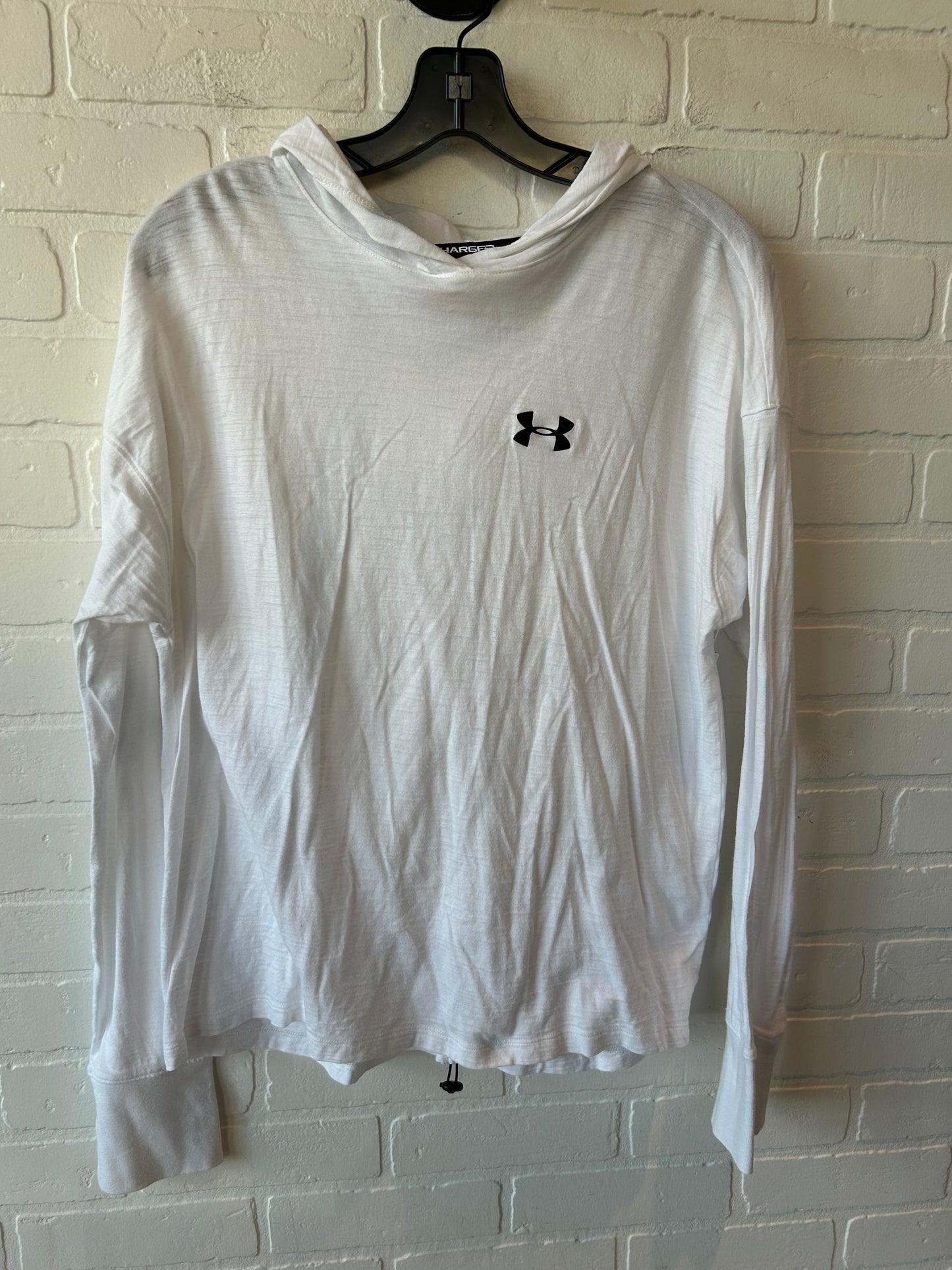 Athletic Top Long Sleeve Hoodie By Under Armour In White, Size: S