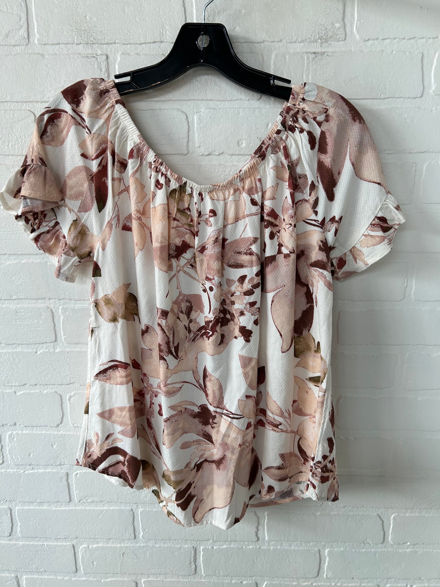 Top Short Sleeve By Knox Rose In Pink & White, Size: S