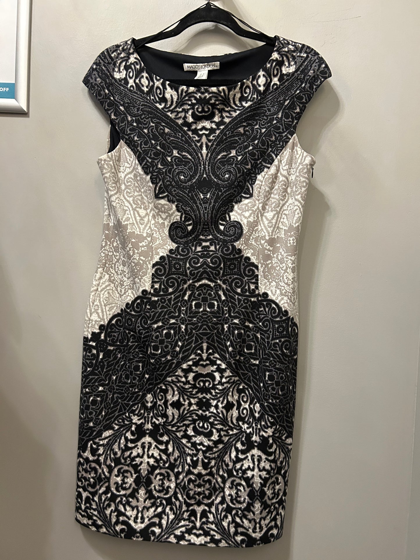 Dress Work By Maggy London In Black & Grey, Size: M