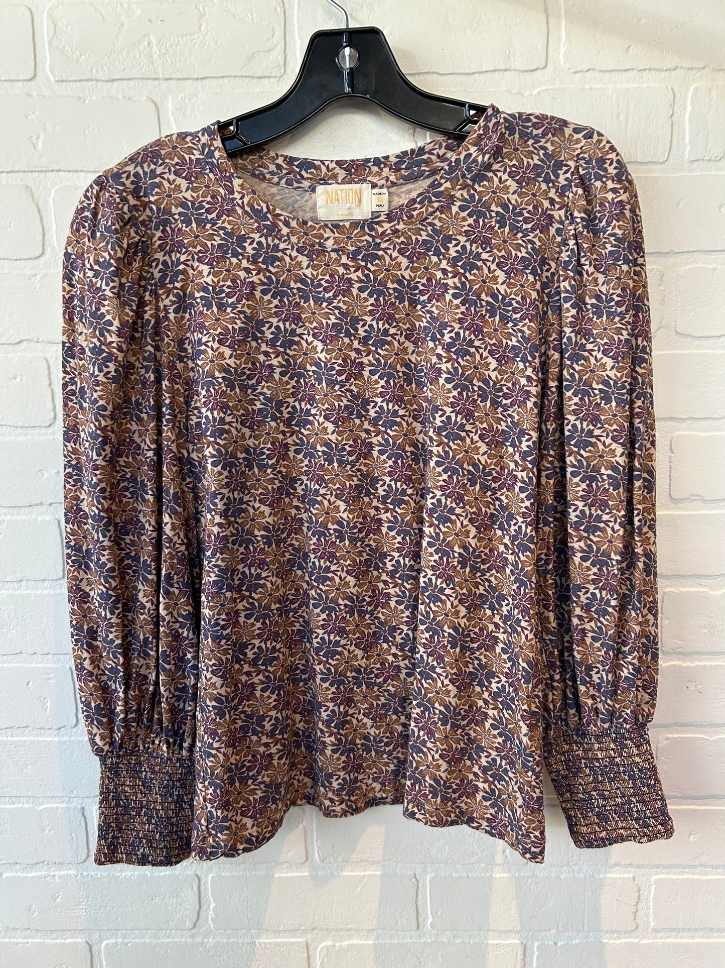 Top Long Sleeve By Nation In Purple & Tan, Size: M