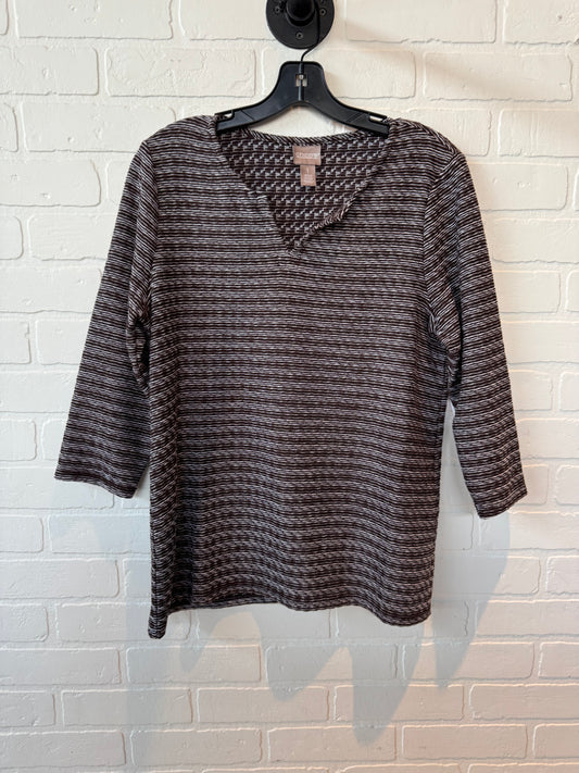 Top Long Sleeve By Chicos In Brown & White, Size: M