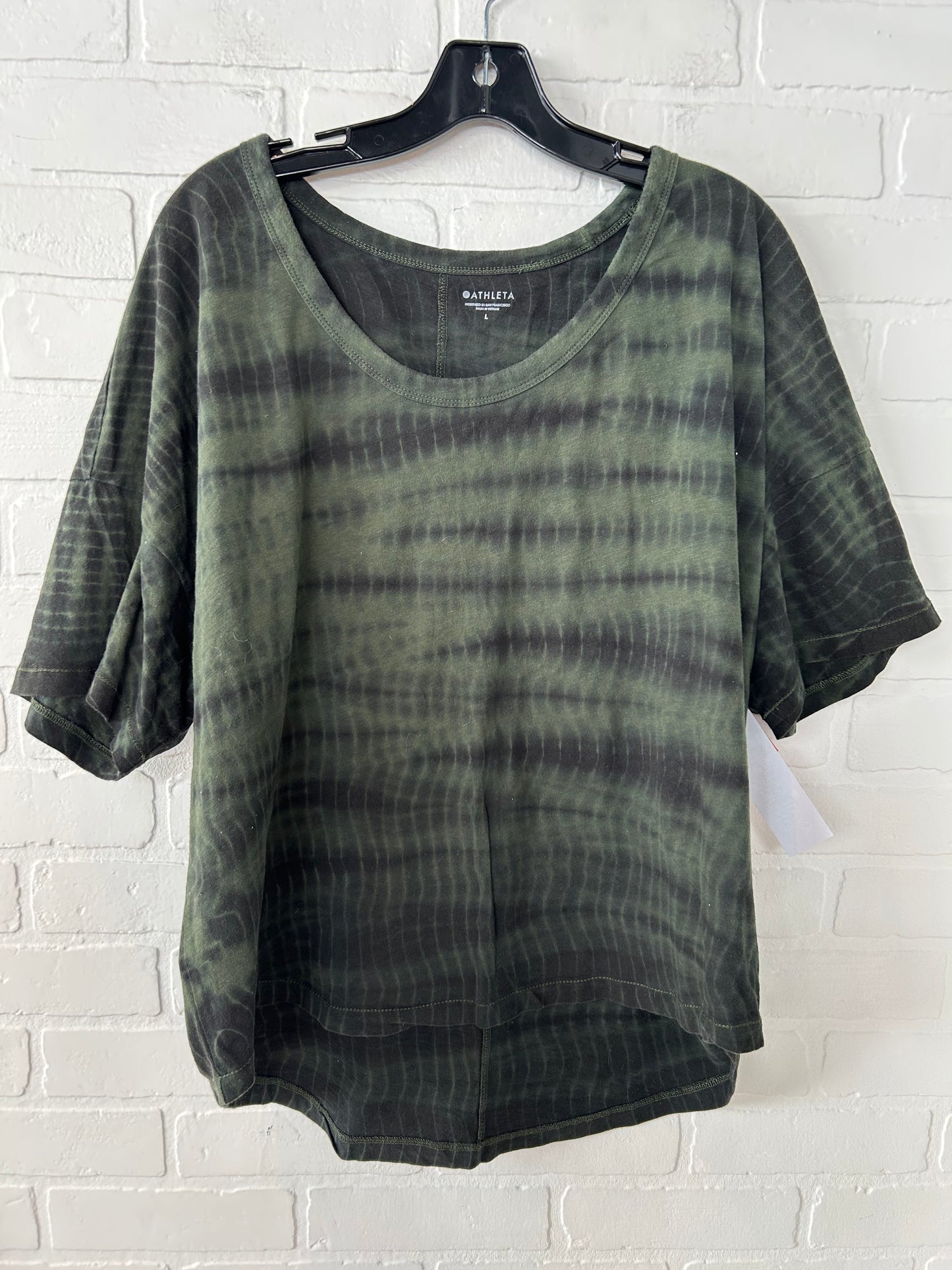 Athletic Top Short Sleeve By Athleta In Black & Green, Size: L