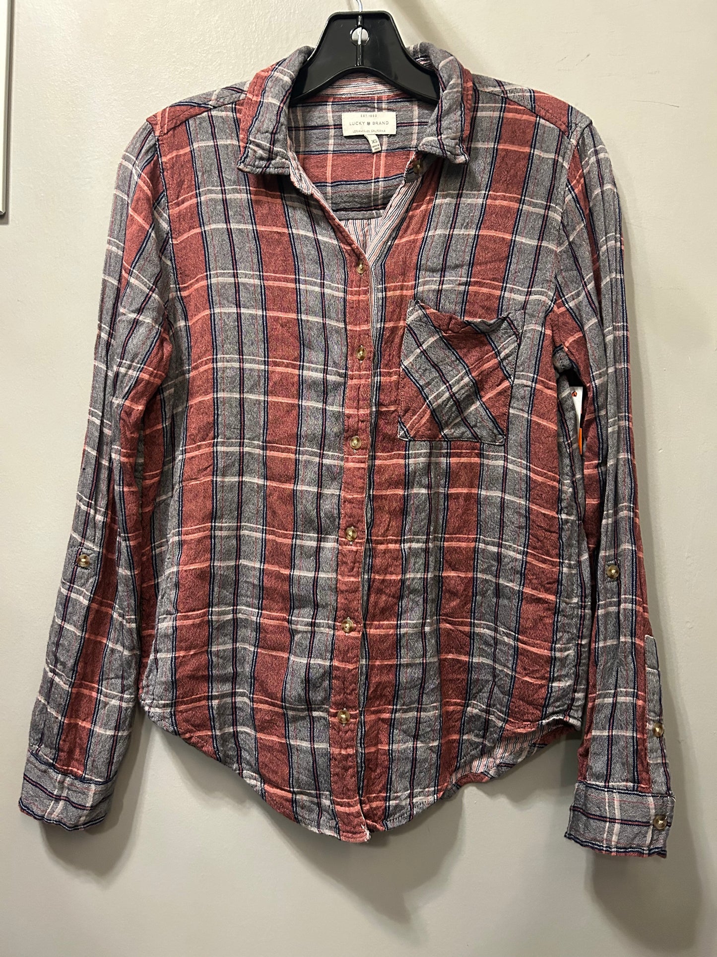 Top Long Sleeve By Lucky Brand In Grey & Red, Size: Xs