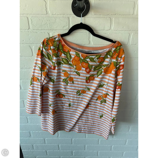 Top 3/4 Sleeve By Talbots In Orange & White, Size: L