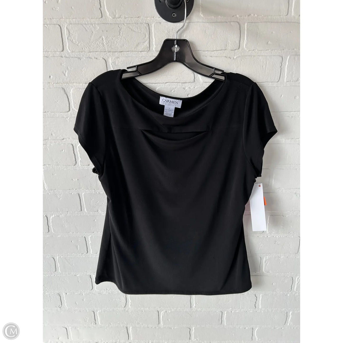 Top Short Sleeve By Carmen By Carmen Marc Valvo In Black, Size: L